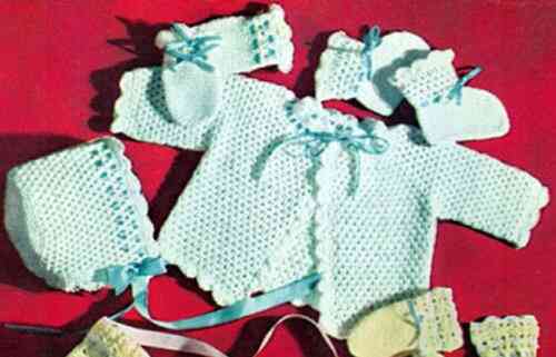 Crocheted Beauty Baby Set Crochet Pattern For Sweater Booties Mittens And Hat Download Baby Crochet Pattern