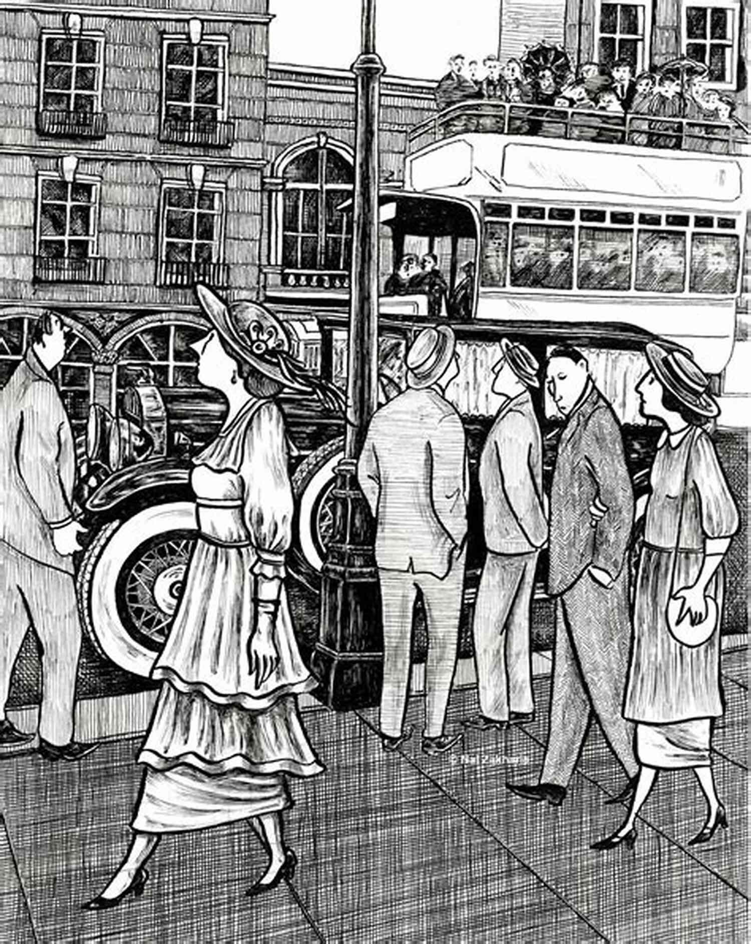 Illustration Of Mrs Dalloway Walking Through Bond Street, Featuring Elegant Victorian Architecture And Bustling Crowds Mrs Dalloway In Bond Street (Illustrated)
