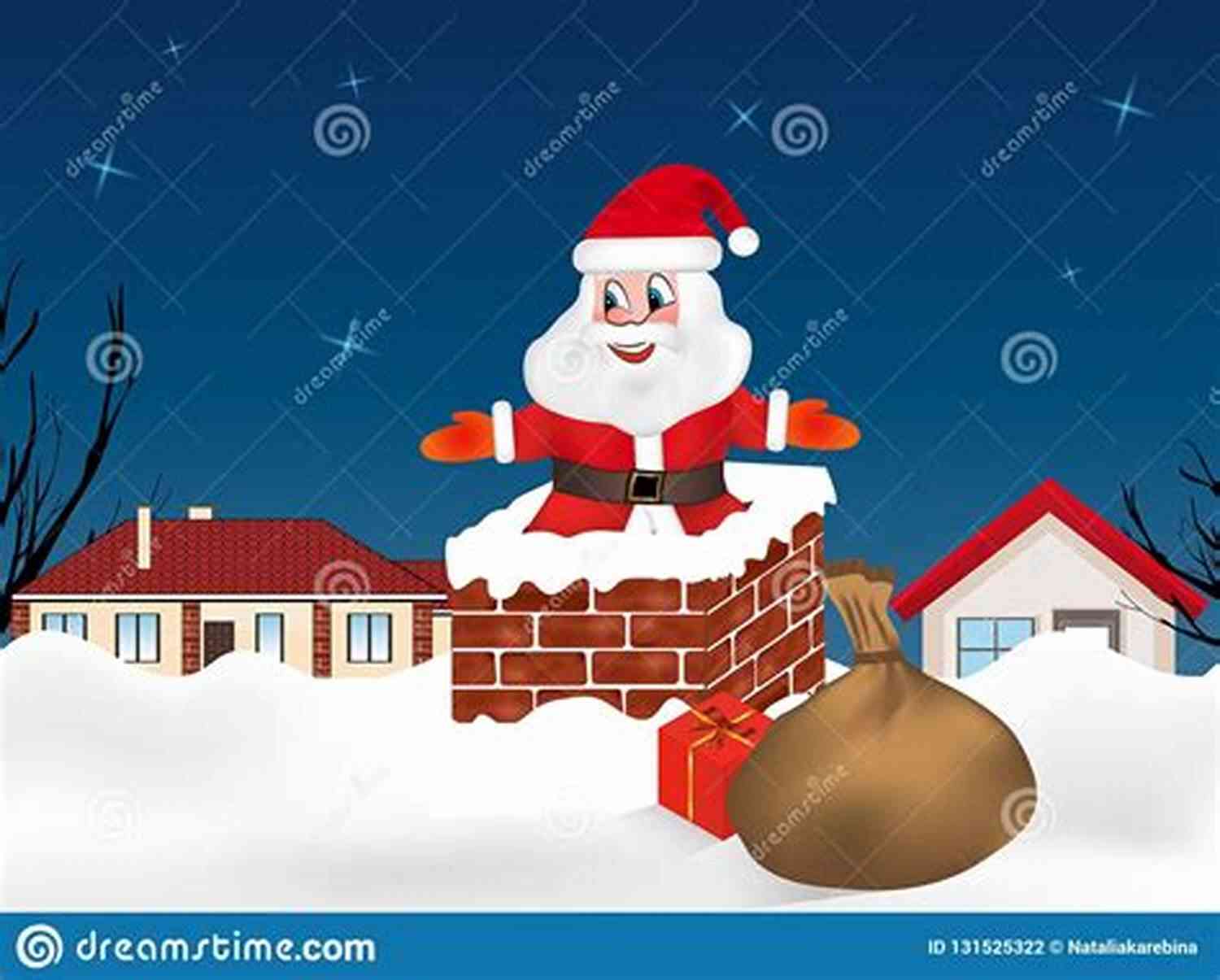 Illustration Of Santa Claus Sliding Down A Chimney With A Sack Full Of Gifts On A Snowy Night Twas The Night Before Christmas: Illustrated Edition