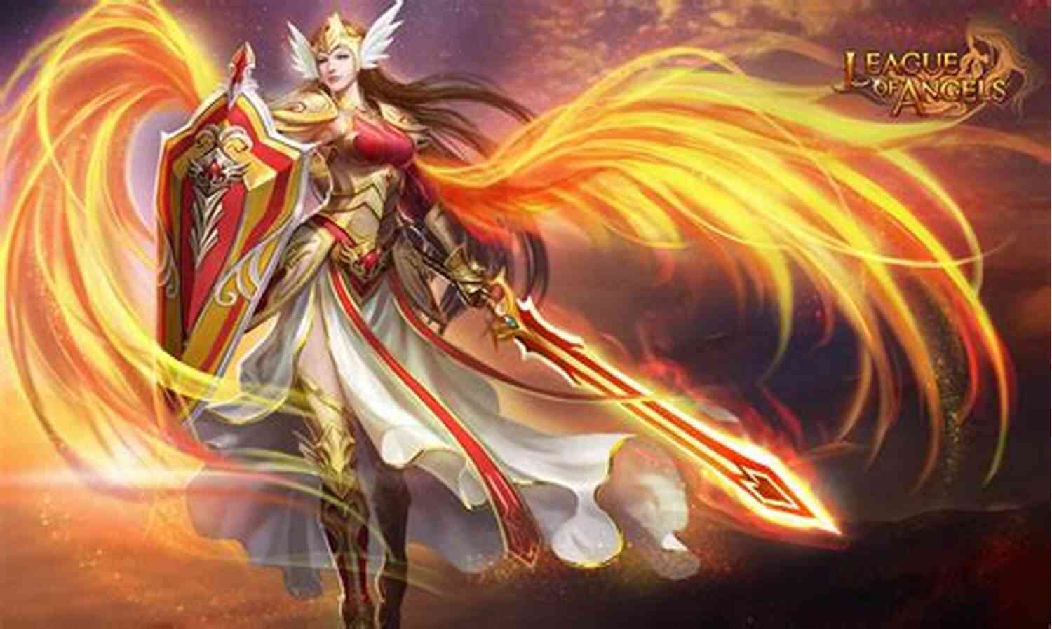 Rebirth Of Warrior Angel: A Striking Depiction Of A Flying Warrior, His Wings Spread Wide Against A Fiery Background. Rebirth Of A Warrior Angel
